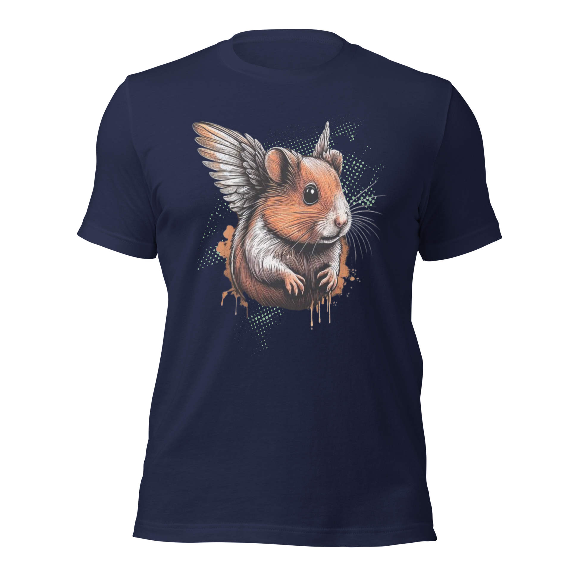 Navy Unisex T-Shirt mit Hamster mit Flügeln Print