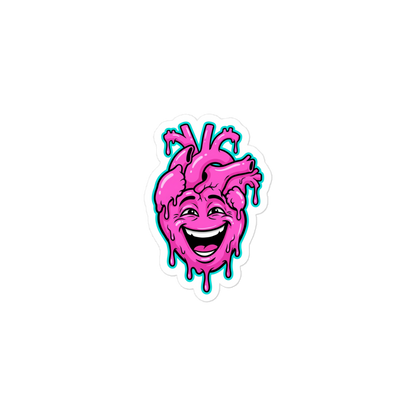 Sticker mit Pinkem lachenden echten Herz mit blauer Outline und Frabtropfen 3x3