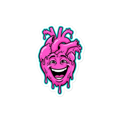 Sticker mit Pinkem lachenden echten Herz mit blauer Outline und Frabtropfen 4x4