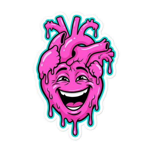 Sticker mit Pinkem lachenden echten Herz mit blauer Outline und Frabtropfen  5.5x5.5