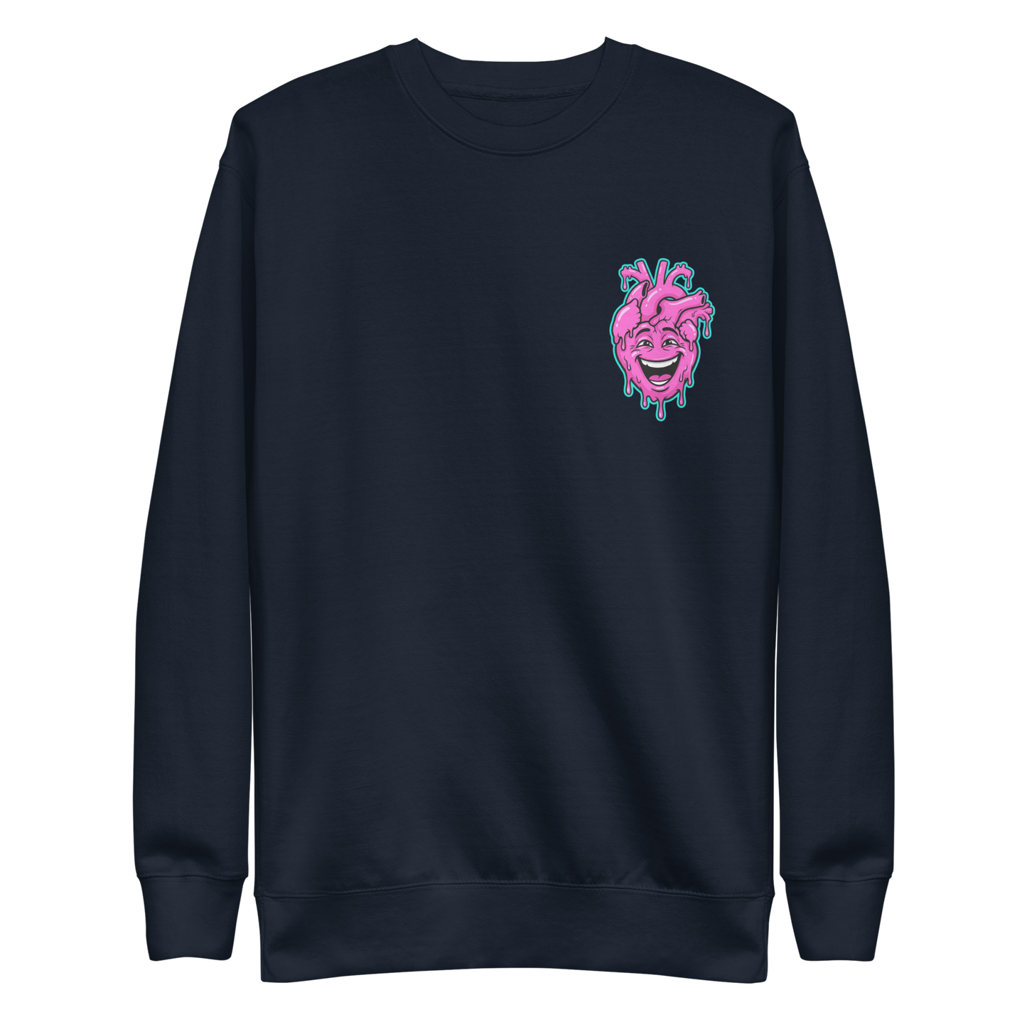 Navy Pullover mit pinkem lachendem echten Herz und Farbtropfen Motiv