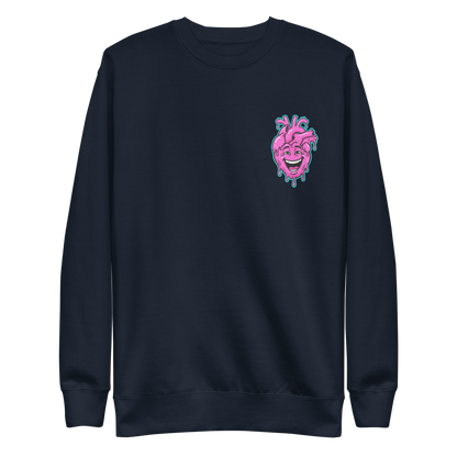 Navy Pullover mit pinkem lachendem echten Herz und Farbtropfen Motiv