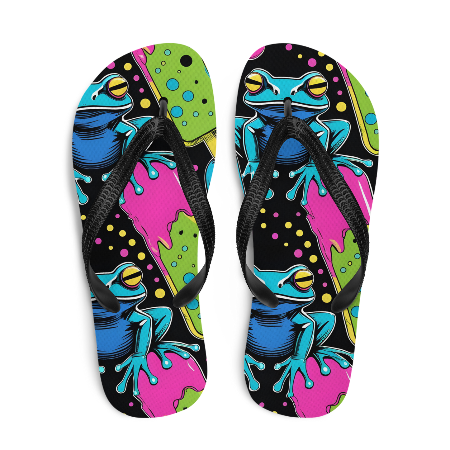 Flip-Flops mit Giftfröschen und Eis bedruckt