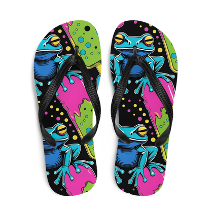 Flip-Flops mit Giftfröschen und Eis bedruckt