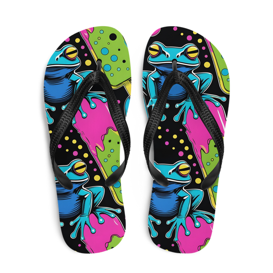 Flip-Flops mit Giftfröschen und Eis bedruckt