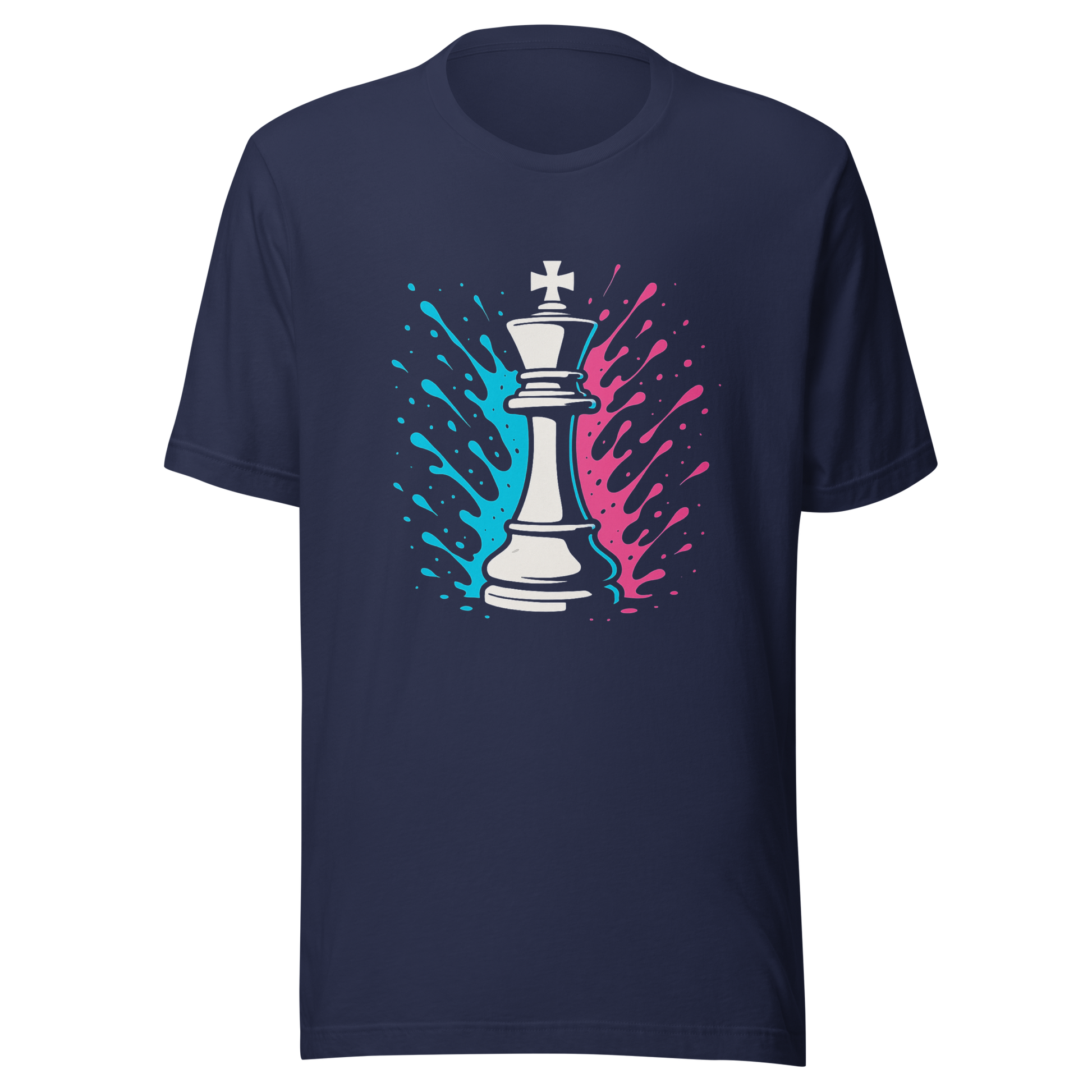 Navy Partnerlook T-Shirt mit Schach König und blau pinken Farbspritzern