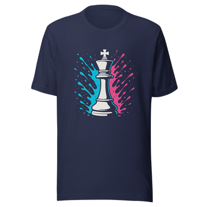Navy Partnerlook T-Shirt mit Schach König und blau pinken Farbspritzern