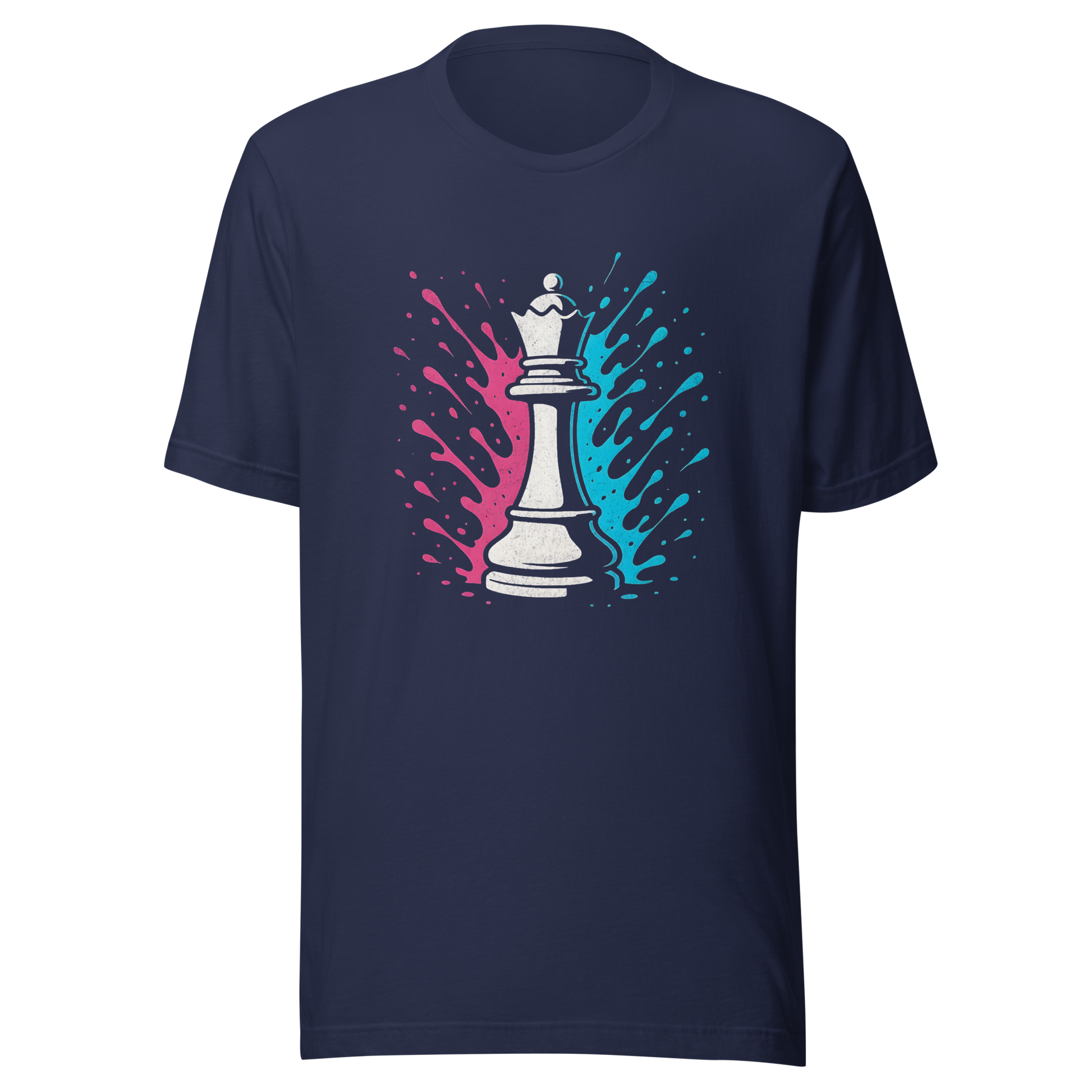 Navy Partnerlook T-Shirt mit Schach Dame und blau pinken Farbspritzern