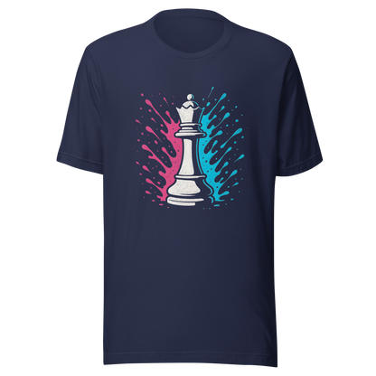 Navy Partnerlook T-Shirt mit Schach Dame und blau pinken Farbspritzern