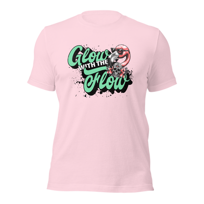 Pinkes T-Shirt mit Flow with the Glow Schriftzug und Flamingo