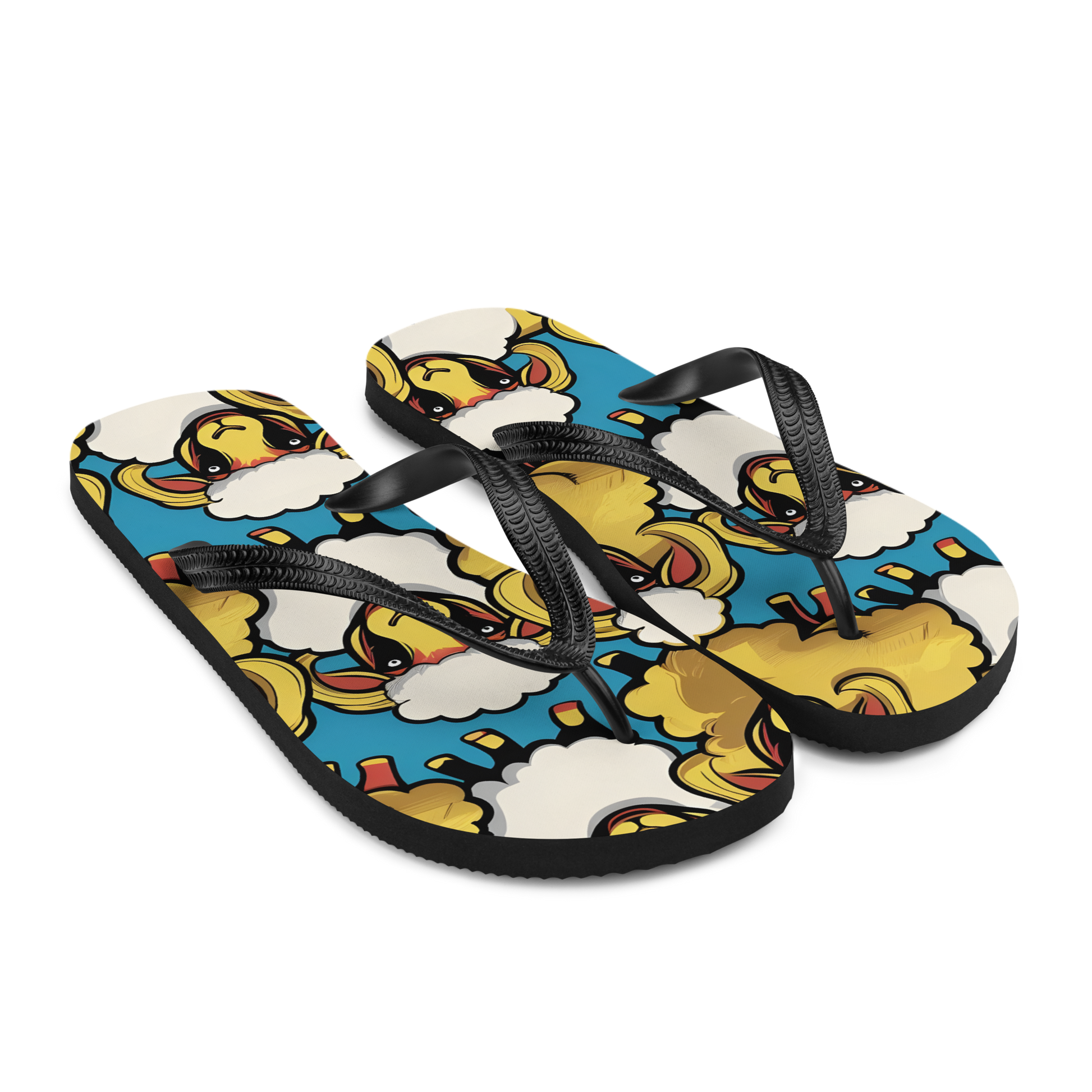 Seitenansicht Flip-Flops mit Schafen bedruckt