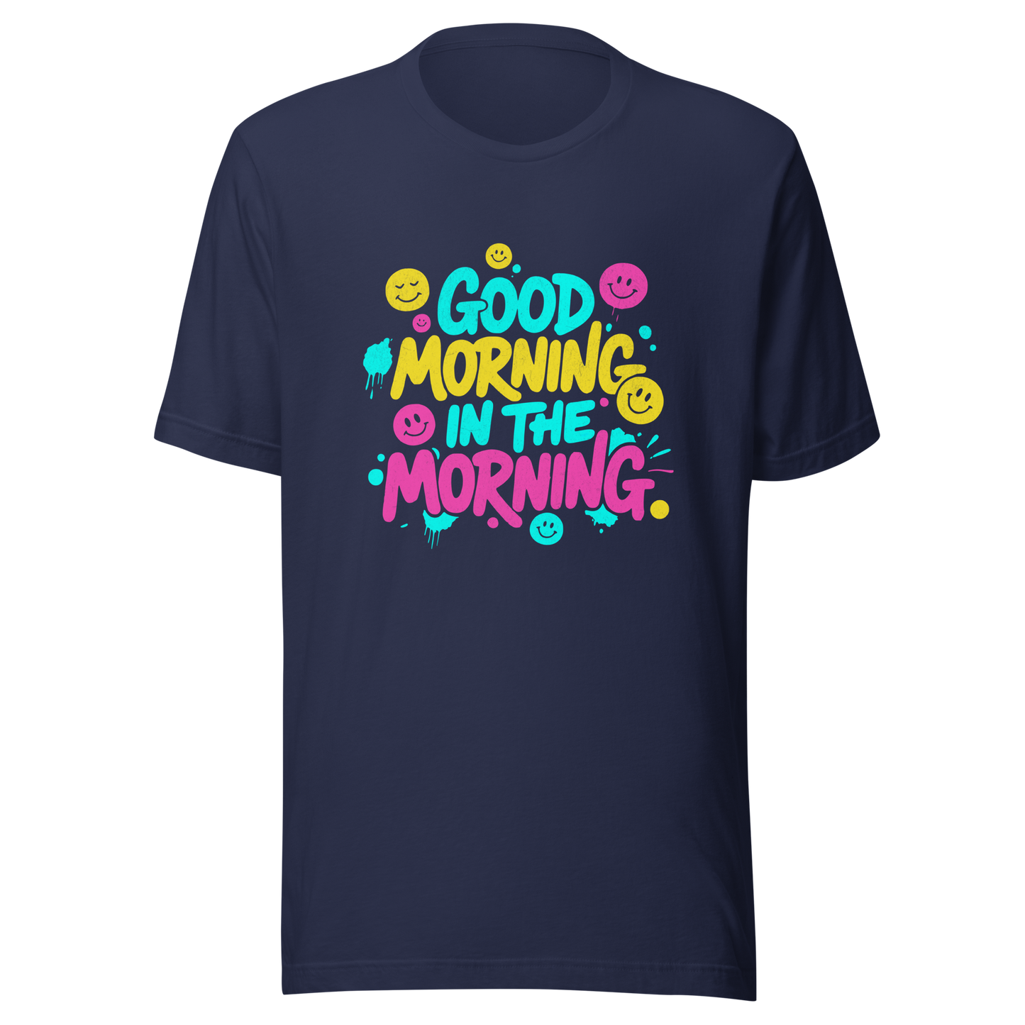 Navy T-Shirt mit buntem-Good Morning in the Morning Spruch im Streetwear-Stil