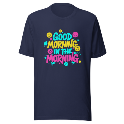 Navy T-Shirt mit buntem-Good Morning in the Morning Spruch im Streetwear-Stil