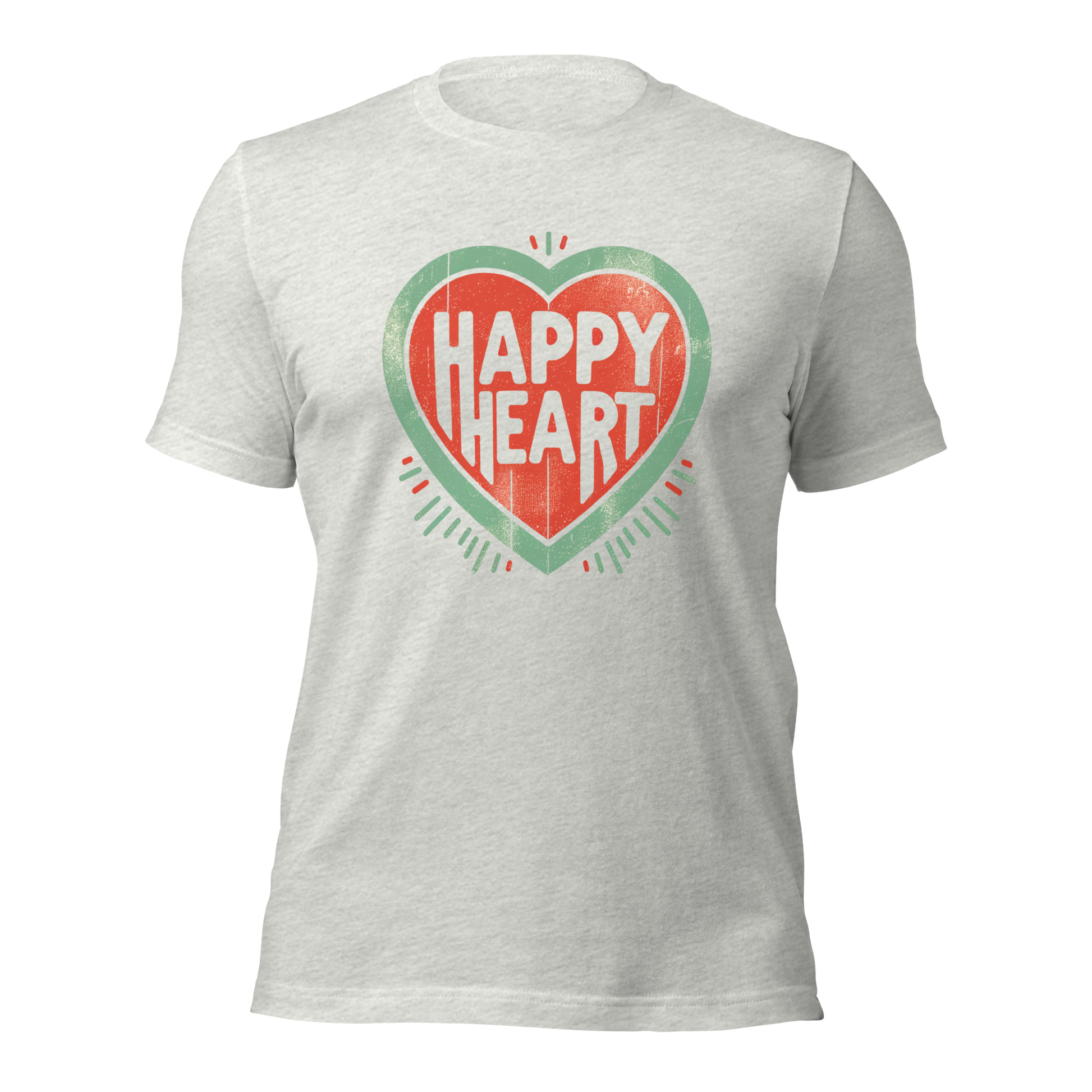 Ashgraues Unisex T-Shirt mit Herz Print und Hapoy Heart Schriftzug