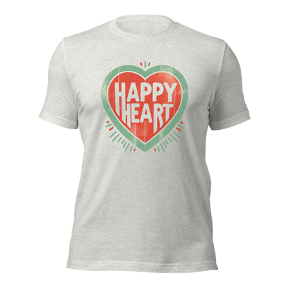 Ashgraues Unisex T-Shirt mit Herz Print und Hapoy Heart Schriftzug