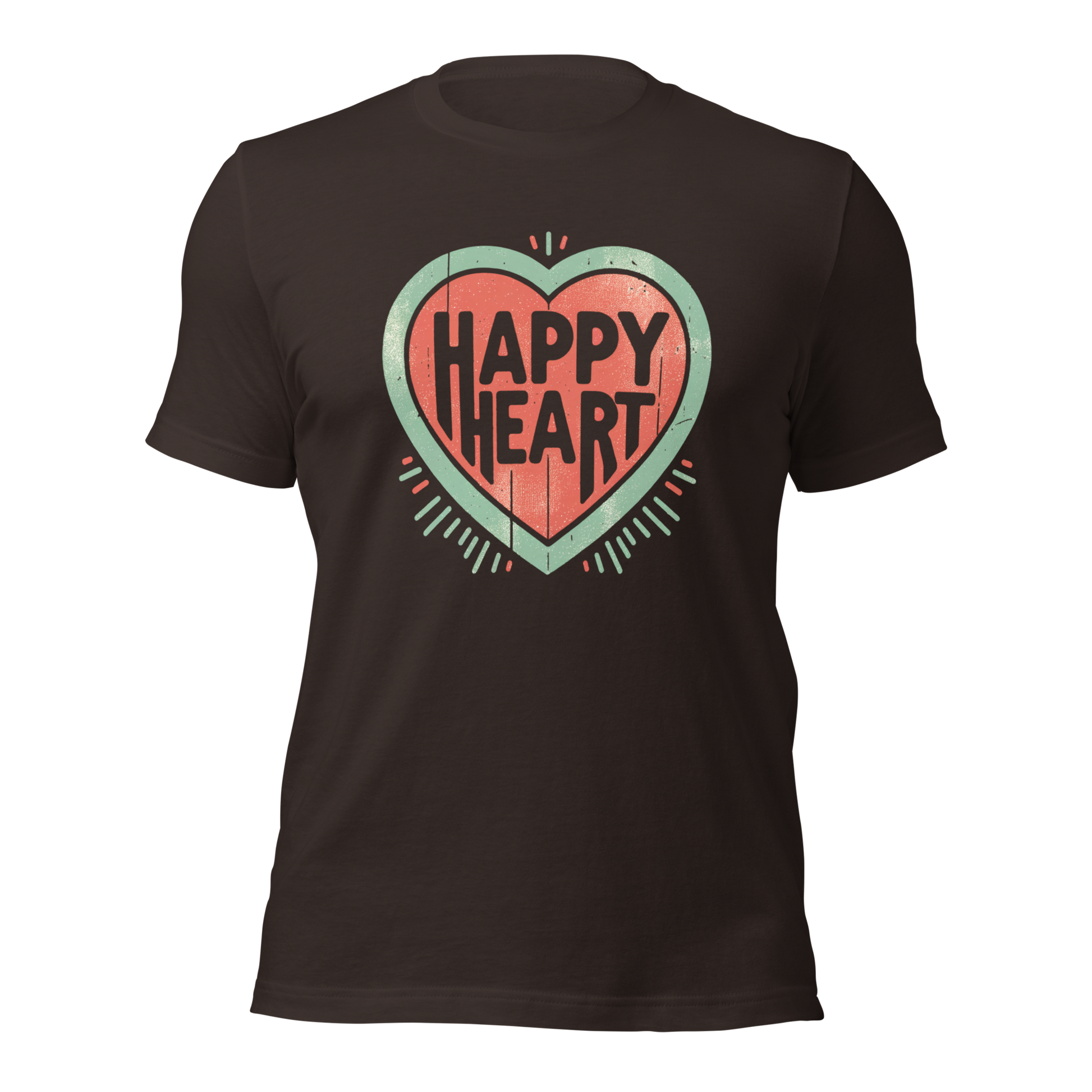 Braunes Unisex T-Shirt mit Herz Print und Happy Heart Schriftzug