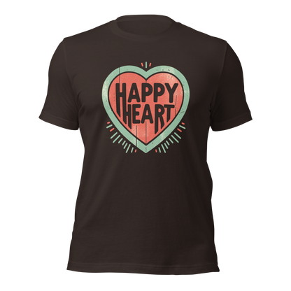 Braunes Unisex T-Shirt mit Herz Print und Happy Heart Schriftzug