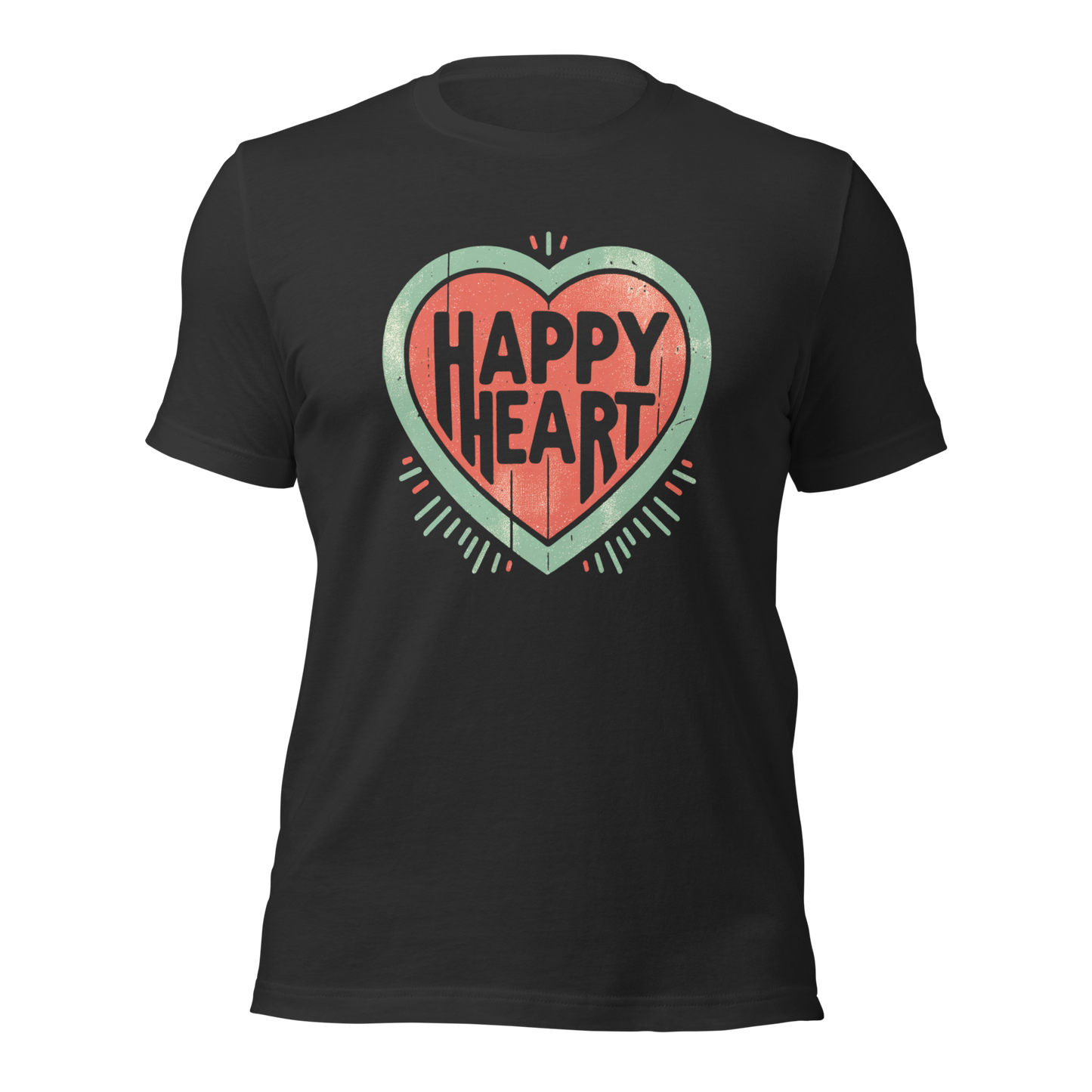 Dunkelgraues Unisex T-Shirt mit Herz Print und Happy Heart Schriftzug