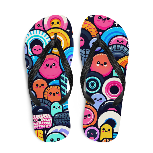 Flip Flops mit bunten und fröhlichen Reifen bedruckt