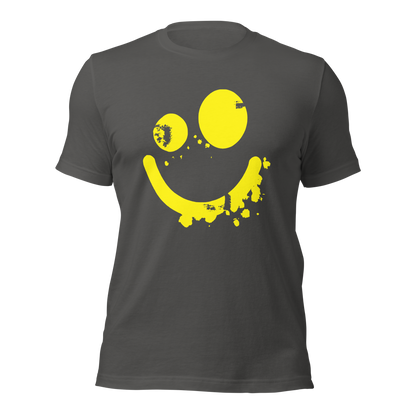 Asphaltgraues Unisex T-Shirt mit gelbem minimalistischem Smiley Brustprint