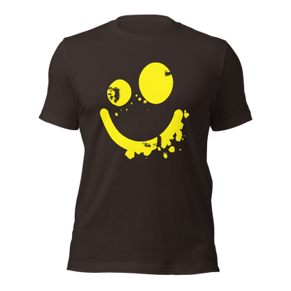 Braunes Unisex T-Shirt mit gelbem minimalistischem Smiley Brustprint