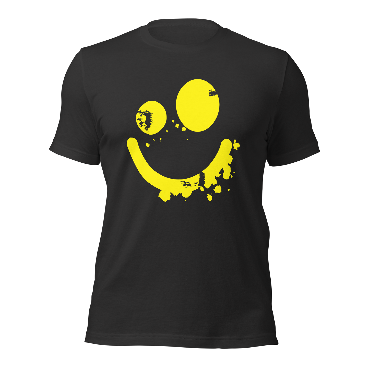 Dunkelgraues Unisex T-Shirt mit gelbem minimalistischem Smiley Brustprint