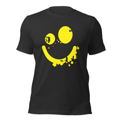Dunkelgraues Unisex T-Shirt mit gelbem minimalistischem Smiley Brustprint