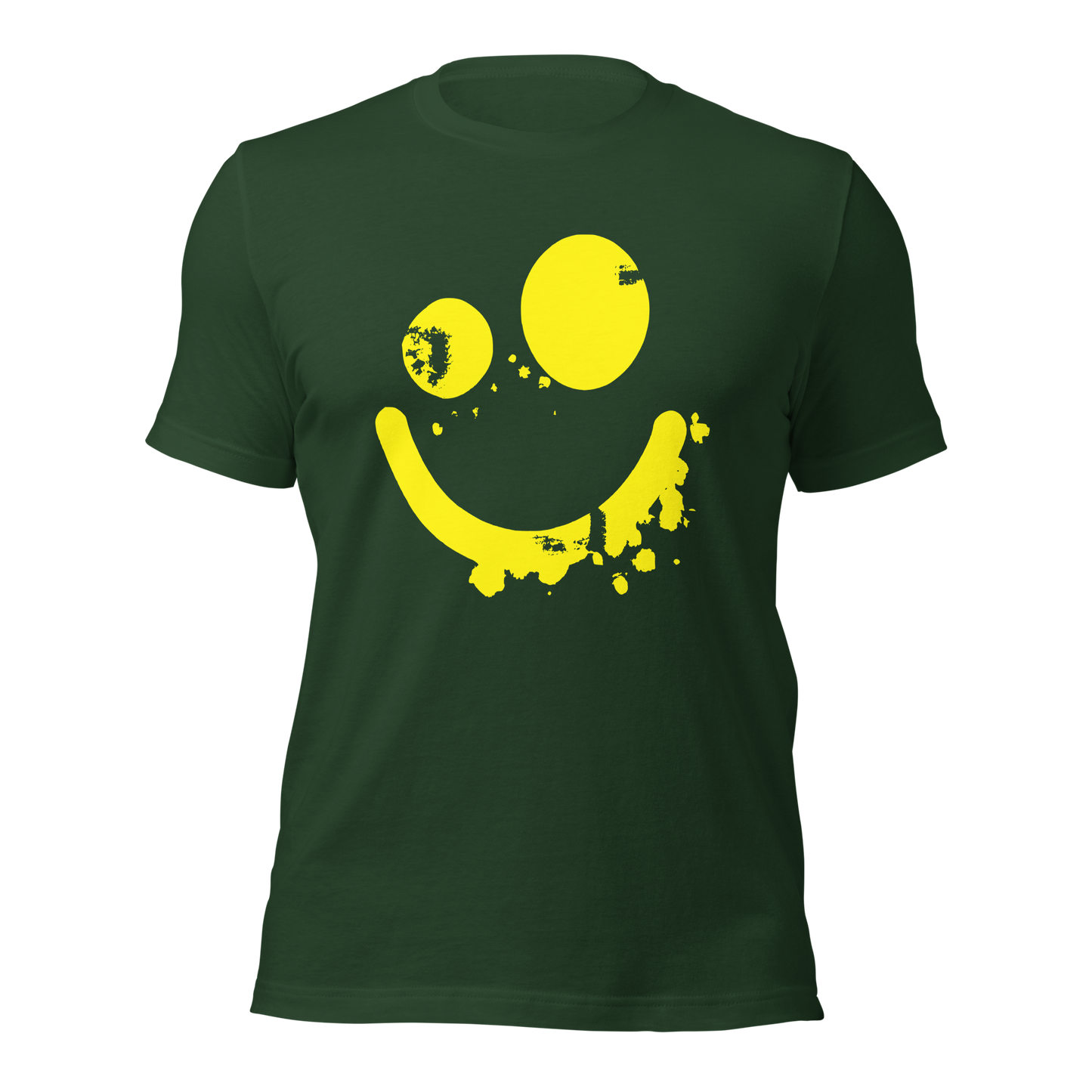 Waldgrünes Unisex T-Shirt mit gelbem minimalistischem Smiley Brustprint