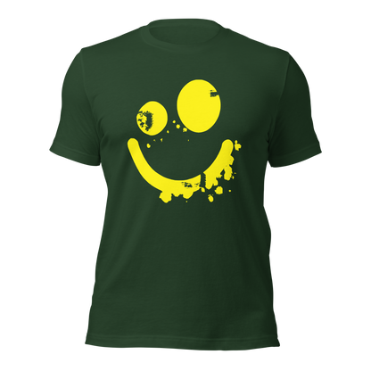Waldgrünes Unisex T-Shirt mit gelbem minimalistischem Smiley Brustprint