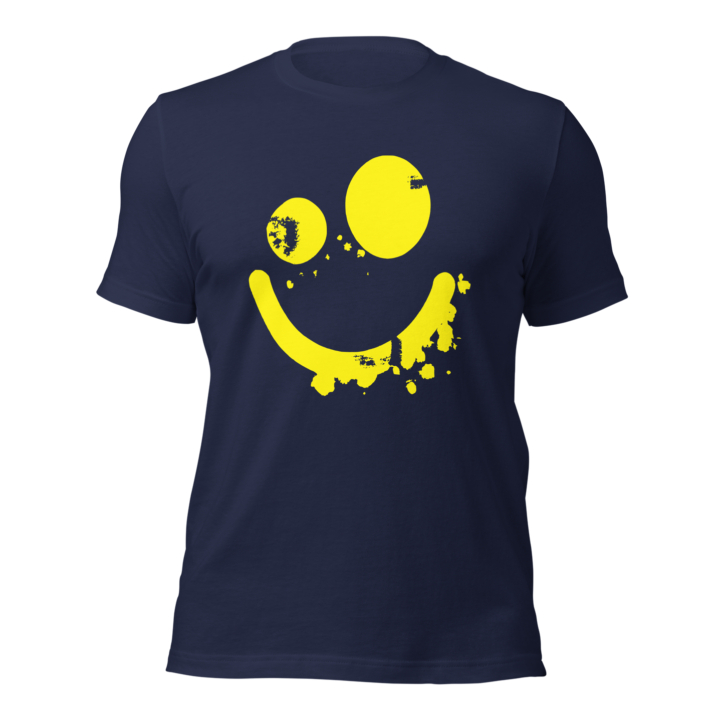 Navy Unisex T-Shirt mit gelbem minimalistischem Smiley Brustprint