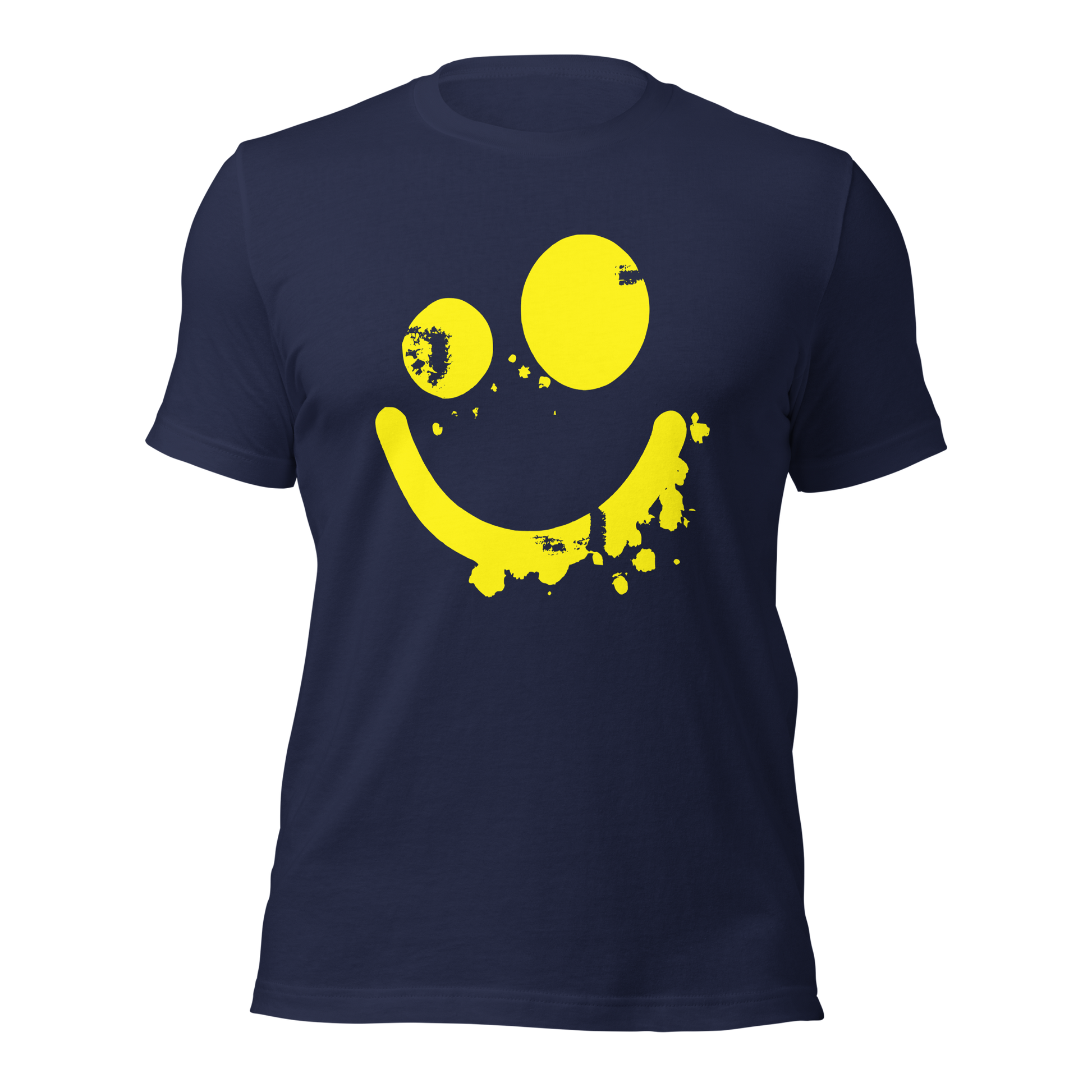 Navy Unisex T-Shirt mit gelbem minimalistischem Smiley Brustprint