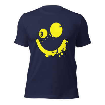 Navy Unisex T-Shirt mit gelbem minimalistischem Smiley Brustprint