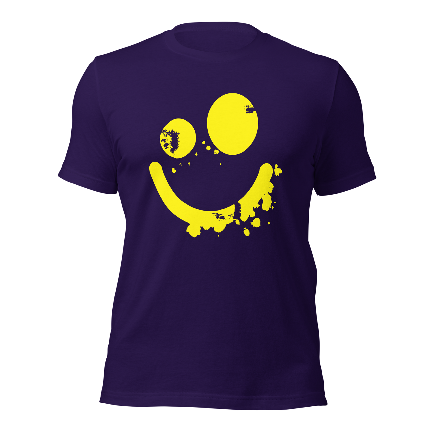 Lila Unisex T-Shirt mit gelbem minimalistischem Smiley Brustprint