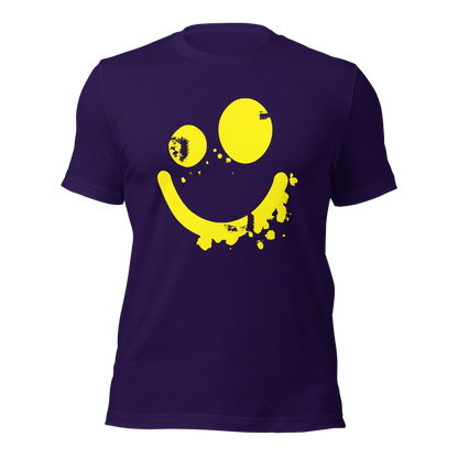 Lila Unisex T-Shirt mit gelbem minimalistischem Smiley Brustprint
