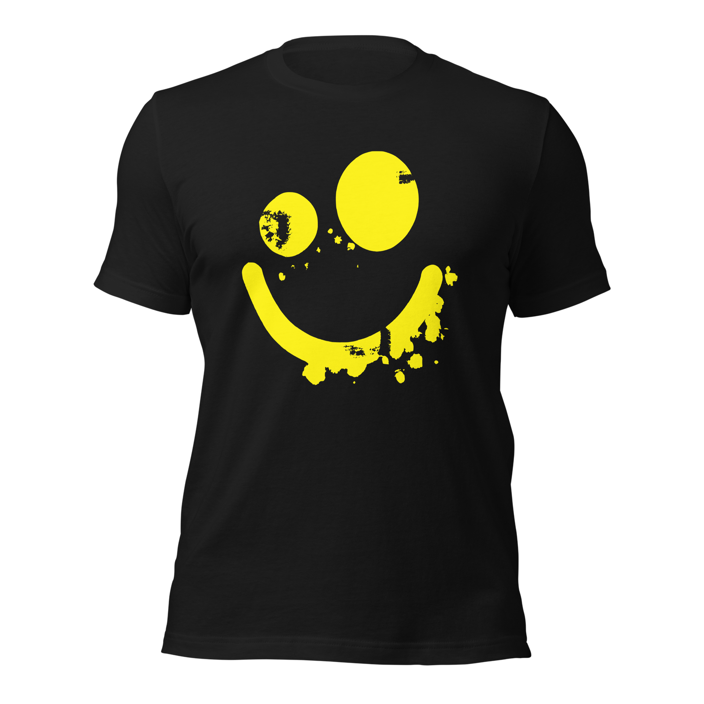 Vintage schwarzes Unisex T-Shirt mit gelbem minimalistischem Smiley Brustprint