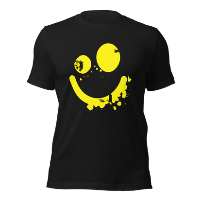 Vintage schwarzes Unisex T-Shirt mit gelbem minimalistischem Smiley Brustprint