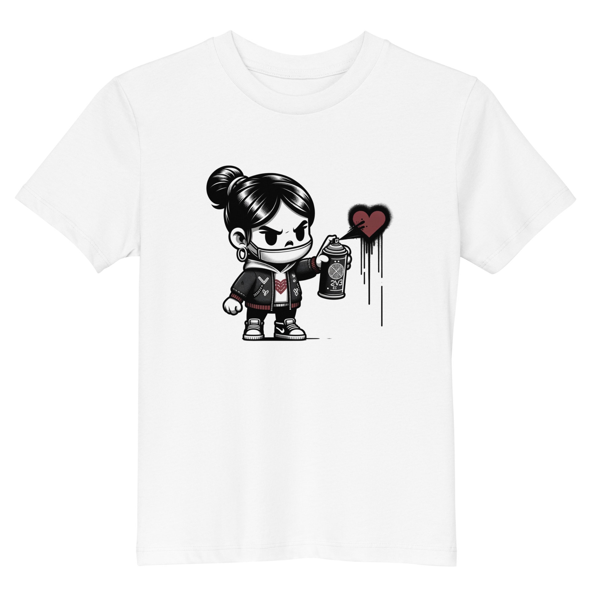 Weißes Kinder T-Shirt mit Mädchen das Graffiti Herz sprüht