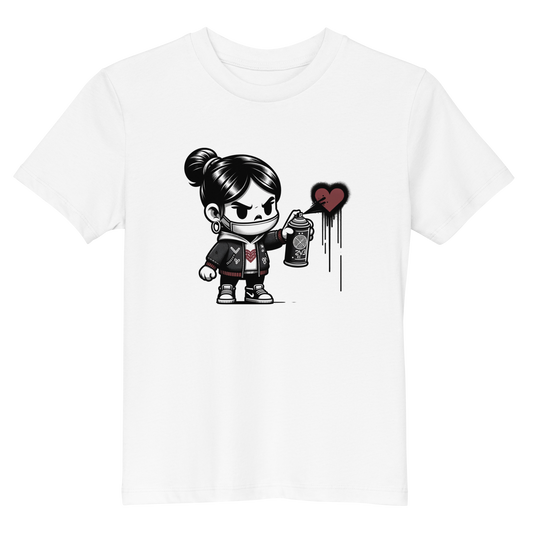 Weißes Kinder T-Shirt mit Mädchen das Graffiti Herz sprüht