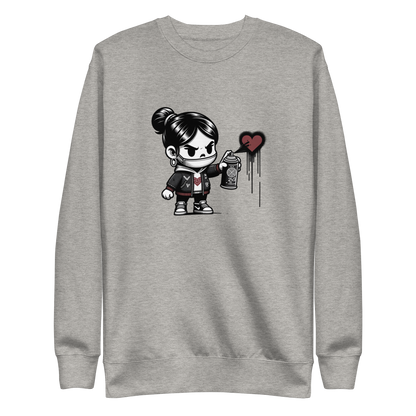 Grauer Pullover mit Mädchen sprüht ein Herz Motiv