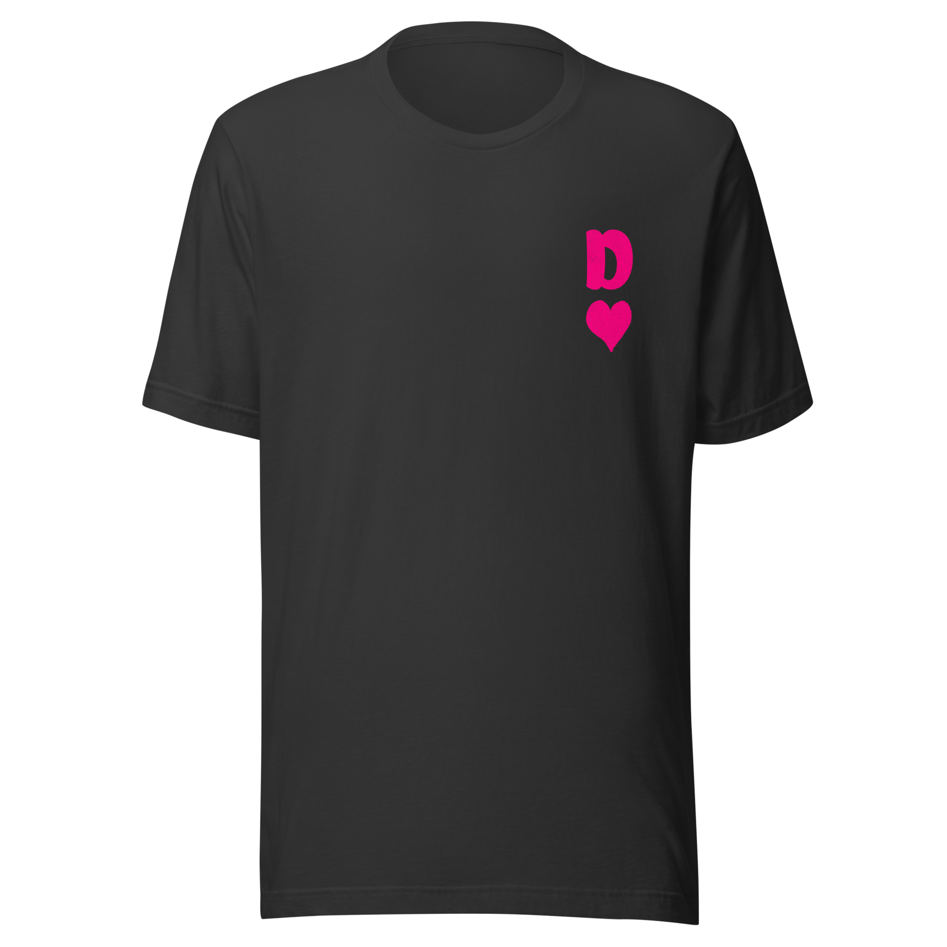 Dunkelgraues Partnerlook Unisex T-Shirt mit minimalistischem pinkem Dame Herz Symbol