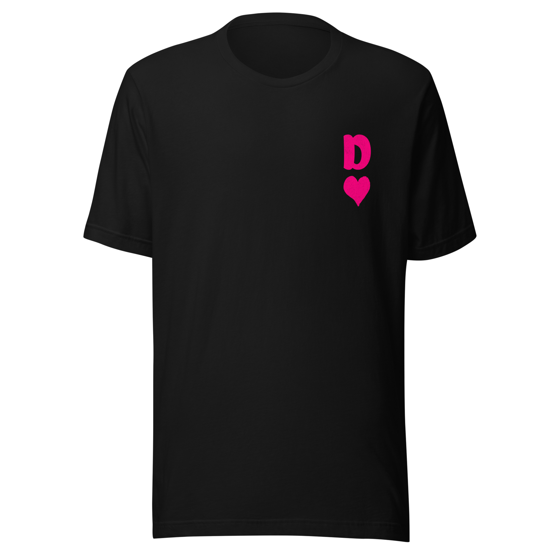 Schwarzes Partnerlook Unisex T-Shirt mit minimalistischem pinkem Dame Herz Symbol