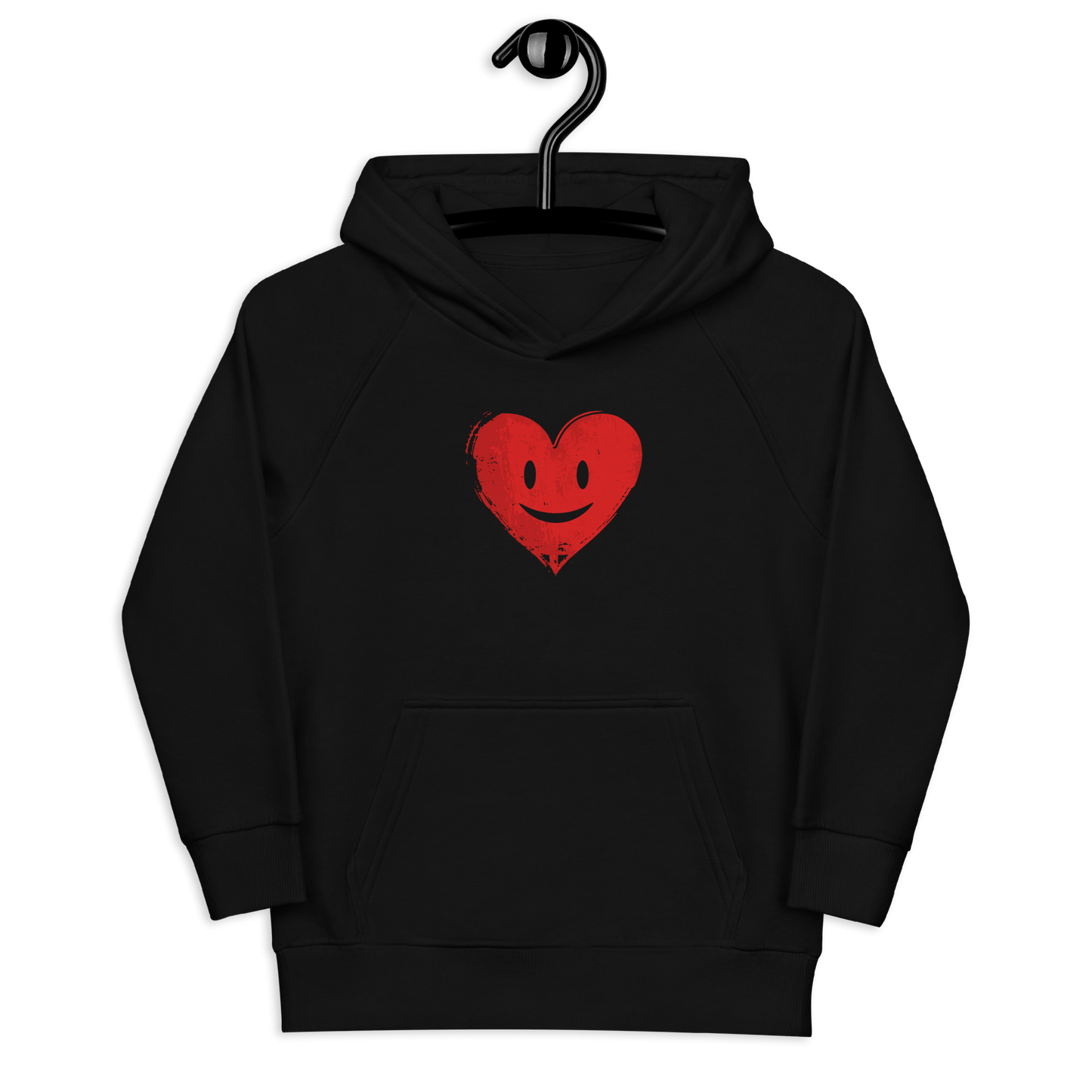 Schwarzer Kinder Hoodie mit rotem lachenden Herz Brustprint