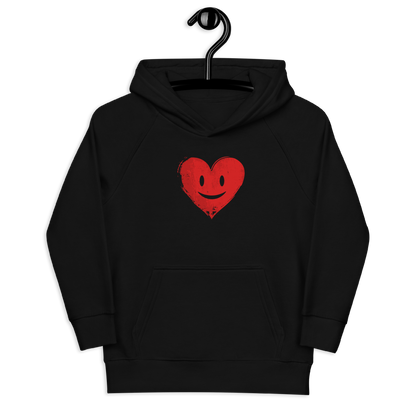 Schwarzer Kinder Hoodie mit rotem lachenden Herz Brustprint