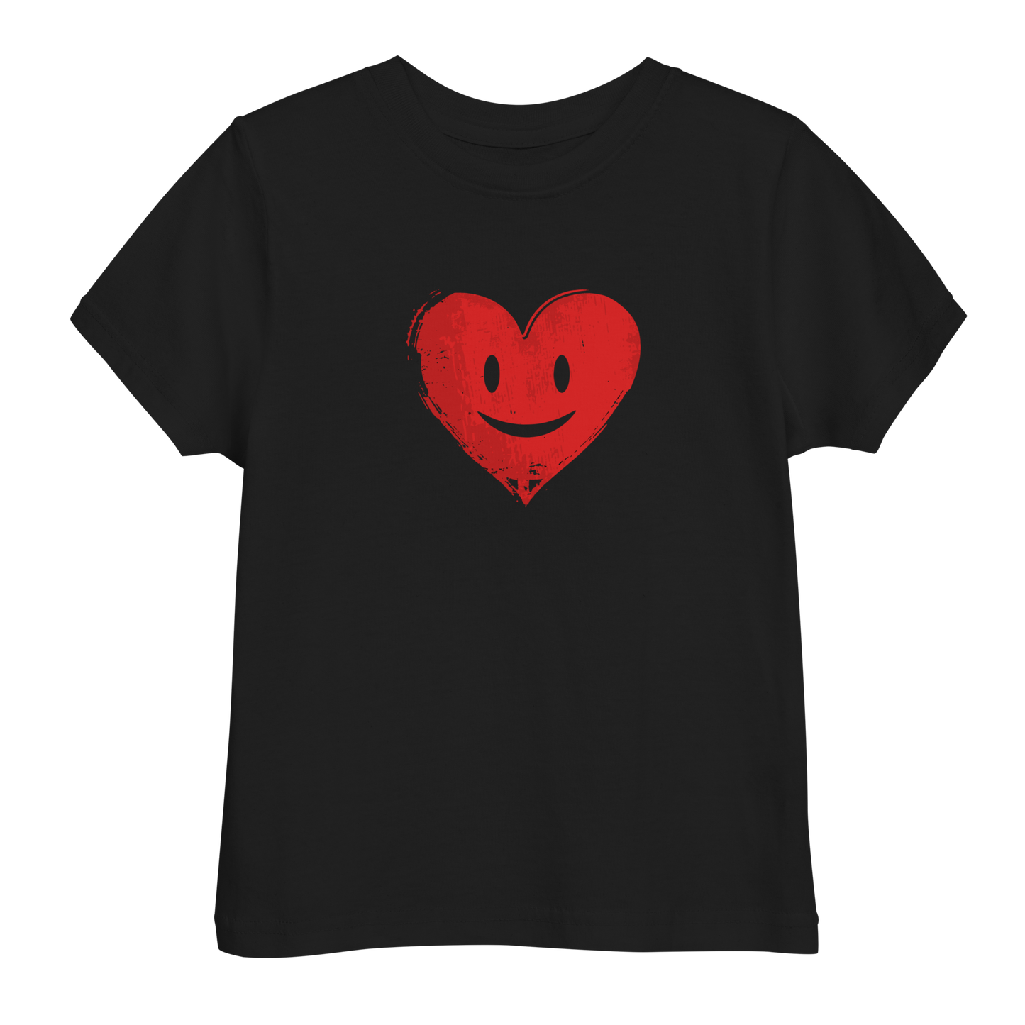 Schwarzes Kinder T-Shirt mit lachendem roten Herz Brustprint