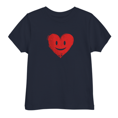 Navy Kinder T-Shirt mit lachendem roten Herz Brustprint