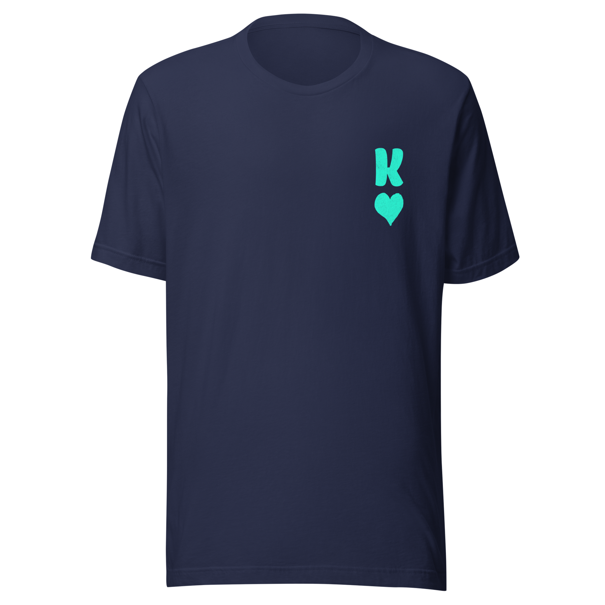 Navy Partnerlook Unisex T-Shirt mit minimalistischem türkisem König Herz Symbol