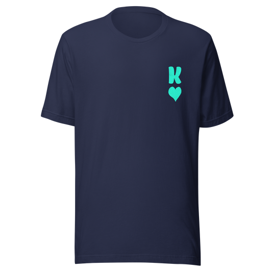 Navy Partnerlook Unisex T-Shirt mit minimalistischem türkisem König Herz Symbol