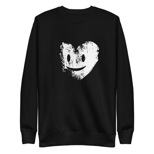 Schwarzer Unisex Pullover mit weißem Grunge Herz Brustprint