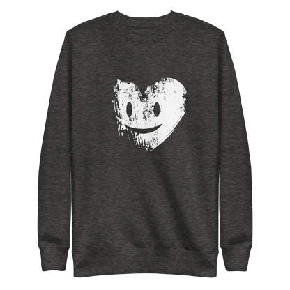 Heather grauer Unisex Pullover mit weißem Grunge Herz Brustprint
