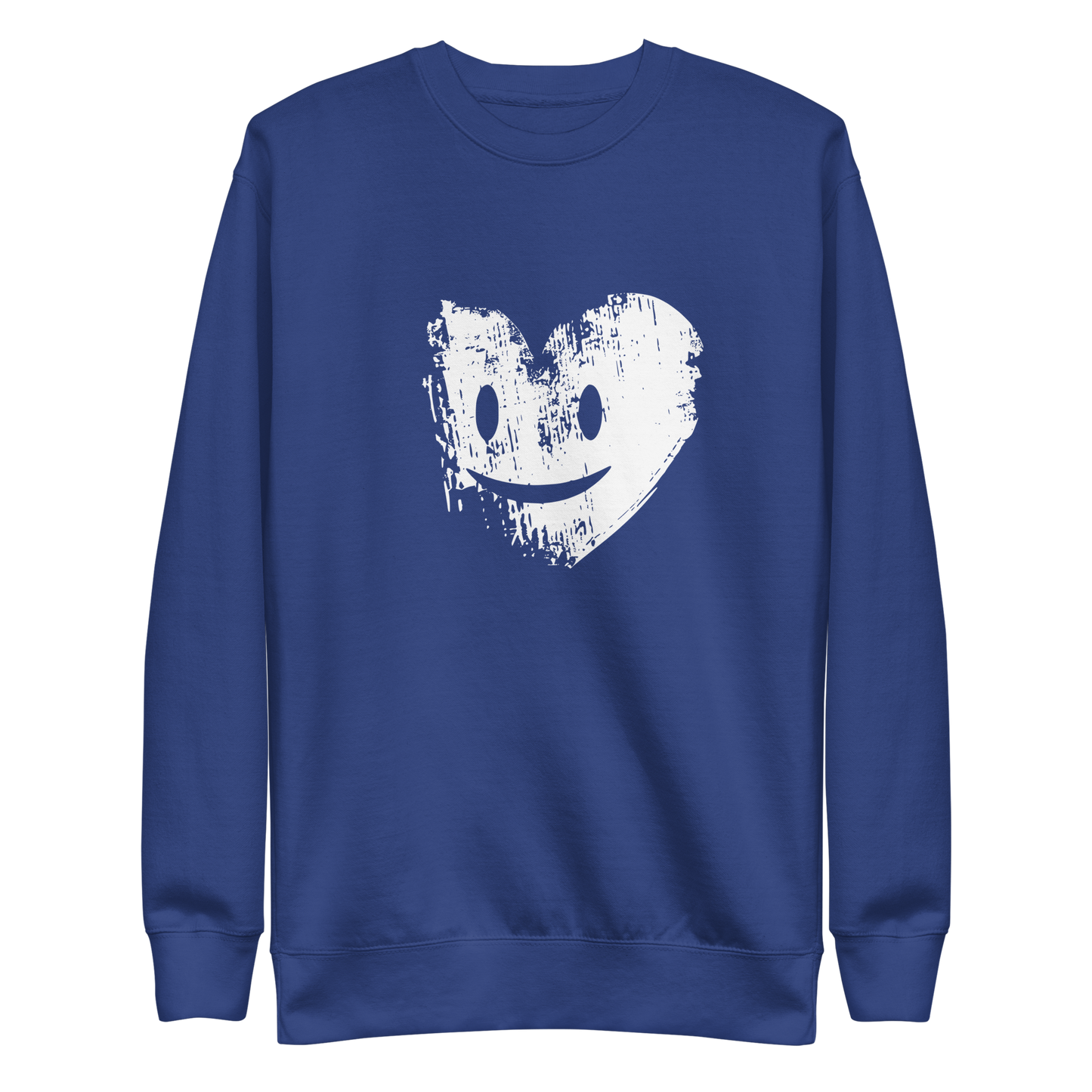 Blue Unisex Pullover mit weißem Grunge Herz Brustprint